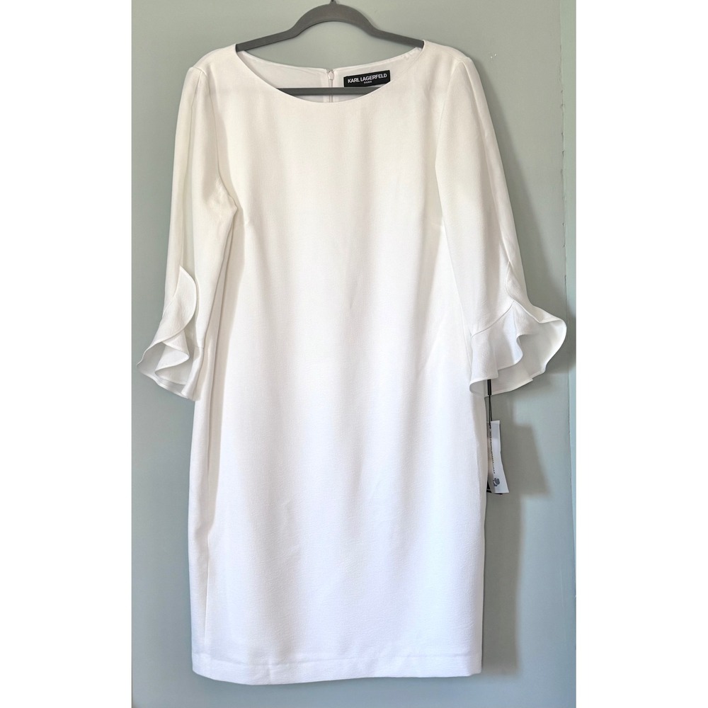 Karl Lagerfeld Paris Ivy White Tulip Sleeve Shift Dress Mini 14 NEW NWT Bridal